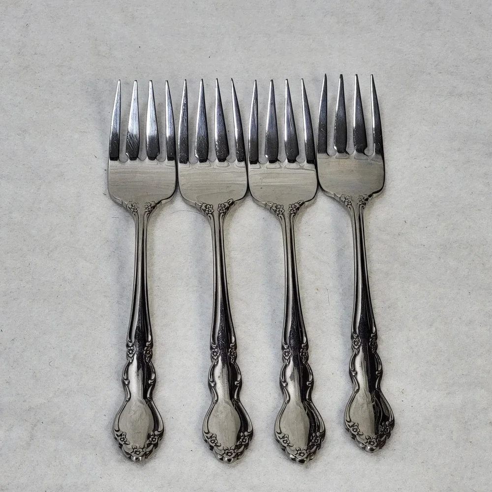 Oneida Dover Stainless Steel Cocktail Seafood Forks Set of 4 Floral Scroll 6